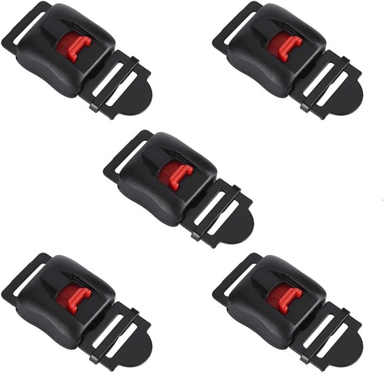 Dailygoody - Helm Strap Motorfiets Vervangen - Universele Motorhelmgesp - Snelsluiting - Zwart en Rood - Quick Release - 5 Stuks