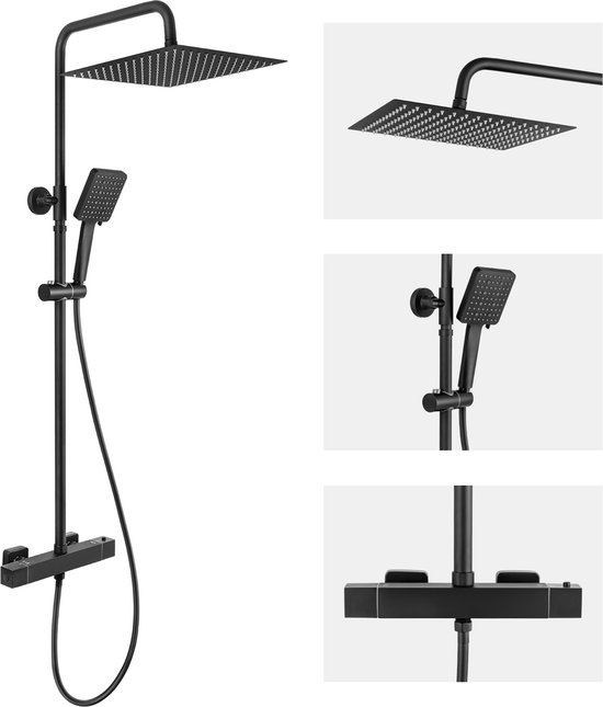 Sofetiy Max Regendouche - Ø 30 cm - Handdouche Met 6 standen - Waterbesparend - Inclusief thermostaatkraan - Zwart