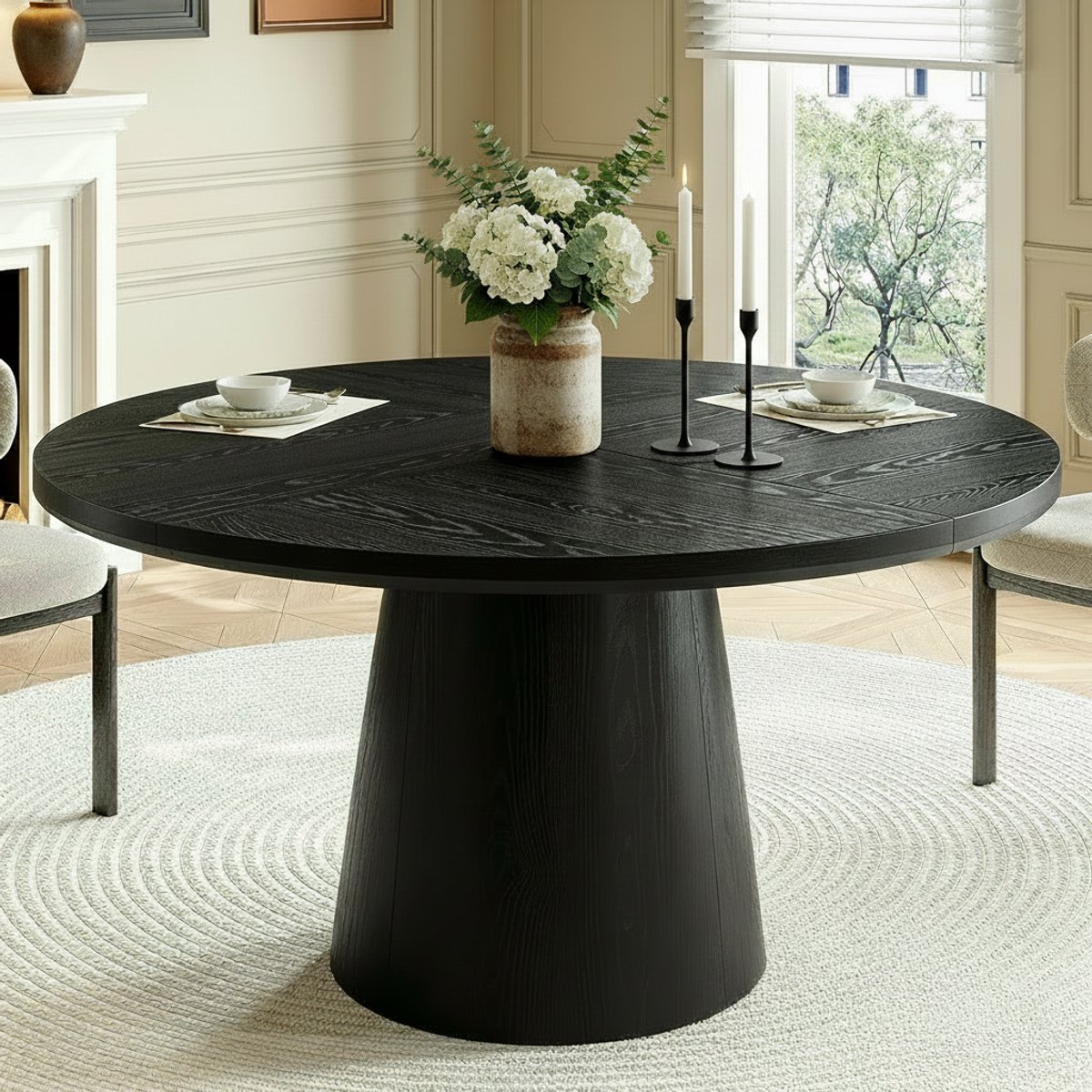 Tribesigns 120cm Ronde Eettafel Zwart - Eettafel met Stevige Tafelpoten - Modern Keukentafel voor 4-6 Personen