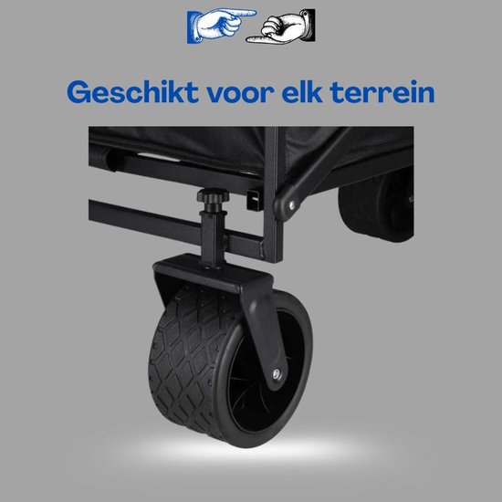 LUARO Opvouwbare Transportkar Met Zitje En Rugleuning – Camping Trolley Met All Terrain Wielen Verstelbare Handgreep En Remmen Opvouwbare Bolderkar Voor Strand Boodschappen En Kamperen Zwart Met Ebook — afbeelding 3