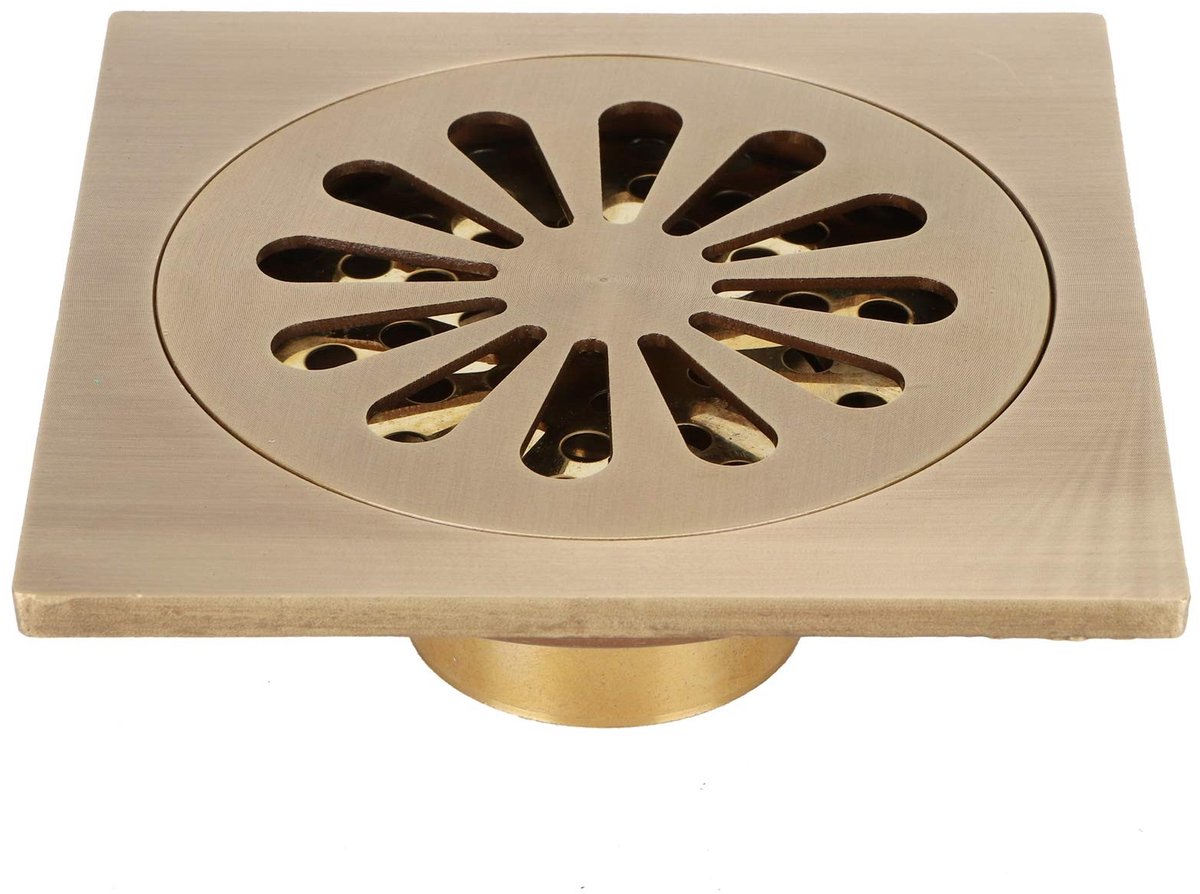 Dailygoody - Douche afvoerputje - Antiek koper - Hoogwaardige afvoer - 10 x 10 cm - Geschikt voor badkamer en toilet - Goud messing