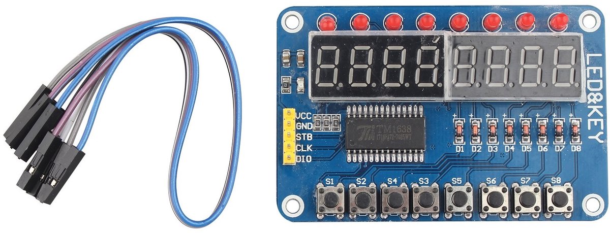 TM1638 Digitale Display Module met 8 LED Segmenten en 8 Toetsen voor Arduino en AVR