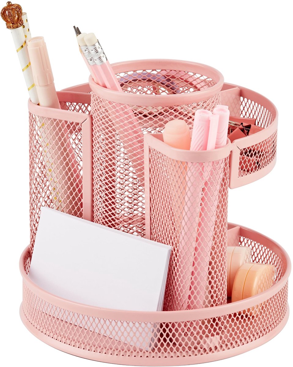 Dailygoody - Desk Organizer - Bureaublad Organizer - Light Pink - 6 Compartimenten - Rotating Organizer - Perfect voor Thuis en Kantoor - Stylish Desi