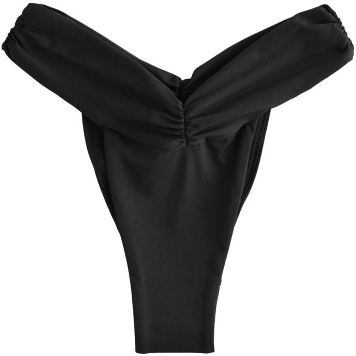 Next Dames - Gestreept Braziliaans bikinibroekje met V-uitsnijding en ruches - Zwart Black