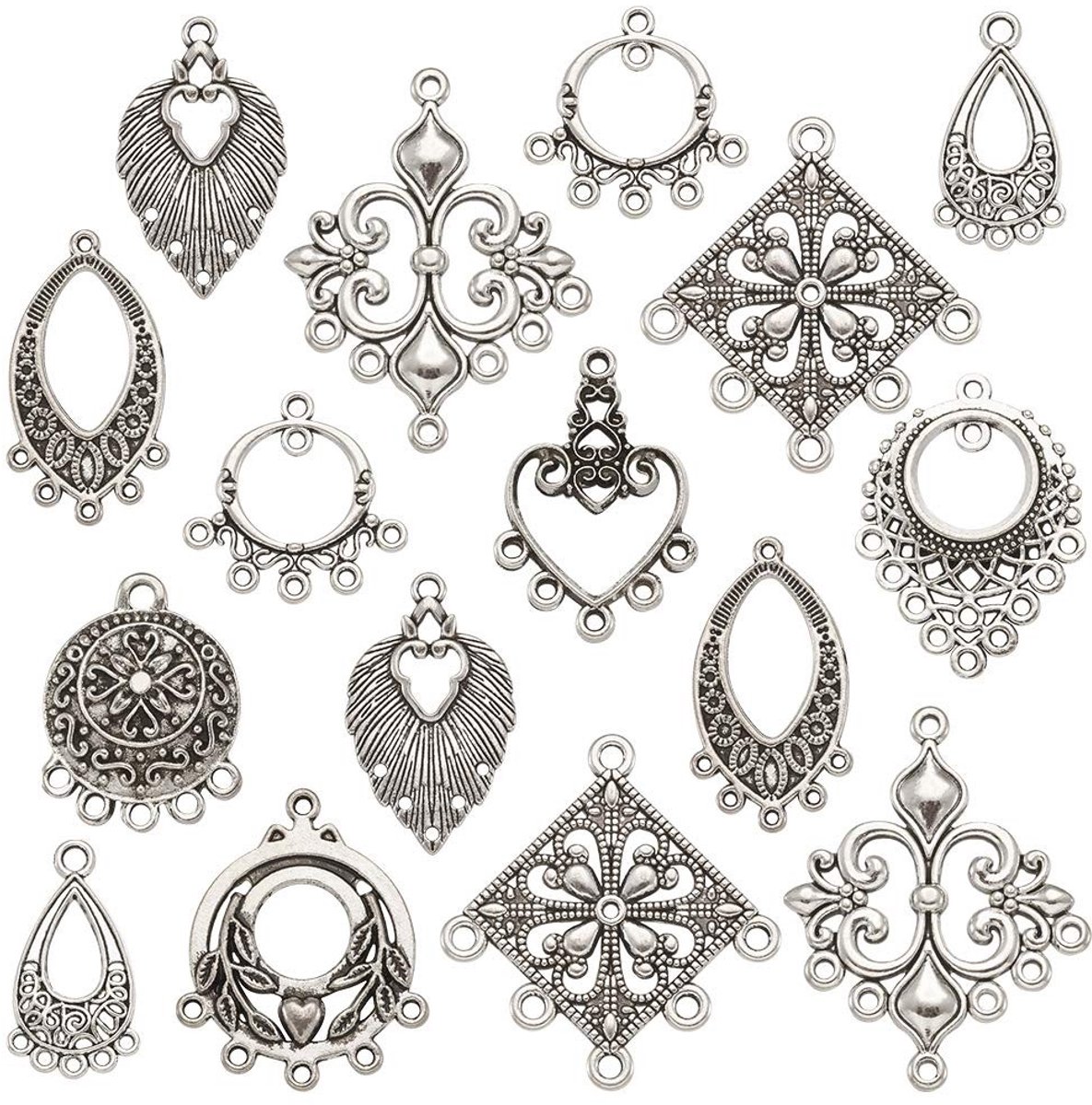Dailygoody - Kroonluchter Componenten - Antiek Zilver - 10 Stijlen - Charm Hanger - Sieraden Maken - Perfect voor Oorbellen