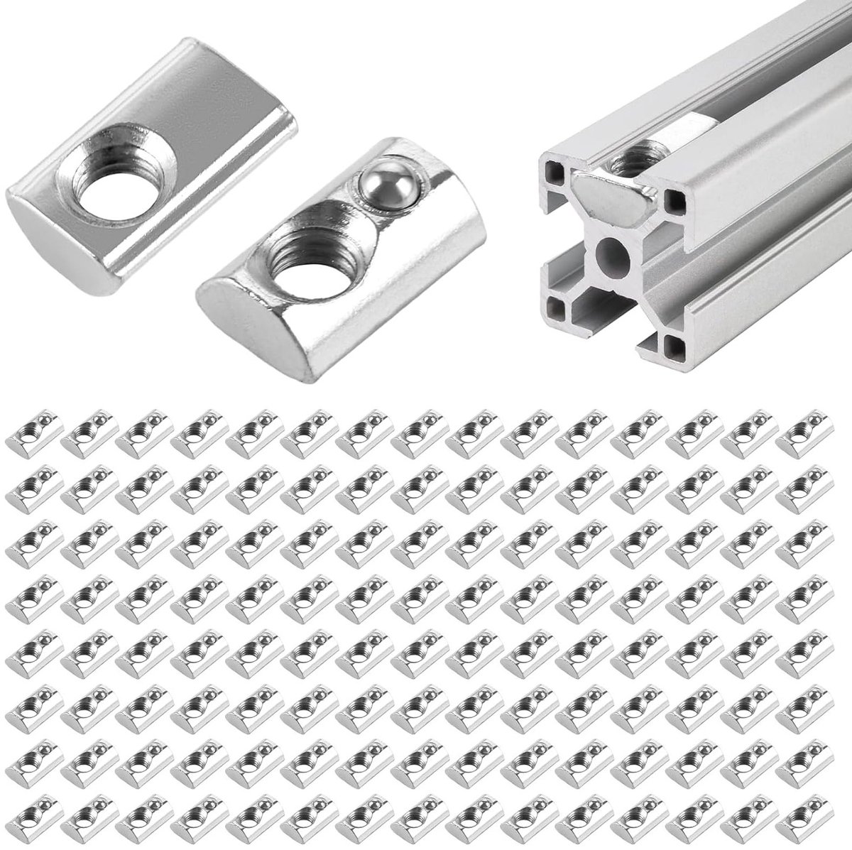 120 Stuks M5 Sleufmoeren met Bal, Carbon Staal, T-Groef Set voor Aluminium Profielen en 3D Printers, CNC Accessoires en T-Slider Moeren