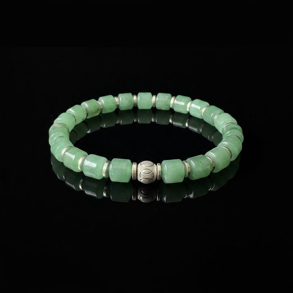 Jade-Groene Kralen Armband - 925 Sterling Zilver - 21cm - Unisex - Luxe Cadeau