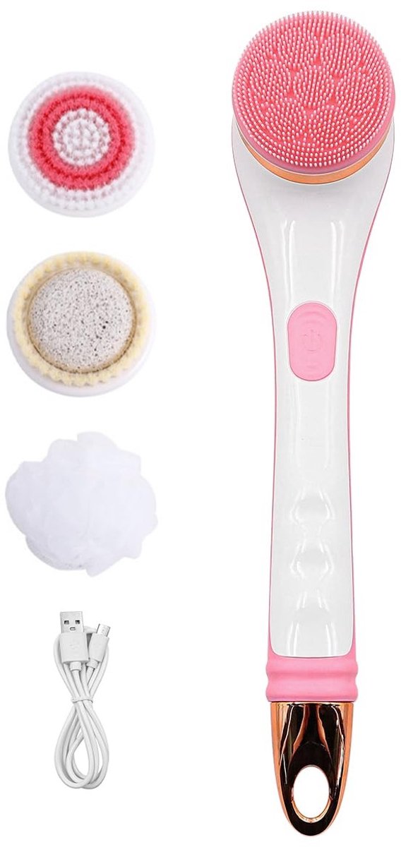 Dailygoody - Back Scrubber - Elektrische Body Scrubber - Ontspannende Doucheborstel - Roze - Siliconen Borstelhoofden - Geschikt voor Diepe Reiniging ..