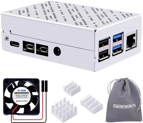Dailygoody - Raspberry Pi 4 Aluminium Behuizing - Koeling met Ventilator - Compact Formaat - Koellichamen - Perfect voor Raspberry Pi 4 Model B - 8GB/...