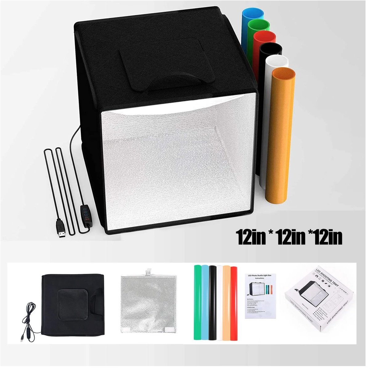 Fotostudio lichttent - 30 cm - 120 leds - 6 achtergronden