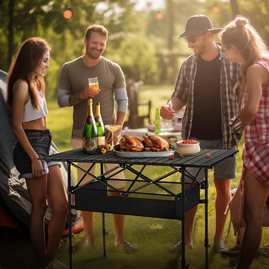 Jensaro Campingtafel Opvouwbaar 118x54.9 CM - Aluminium Klaptafel - Picknicktafel Buiten - Met Opbergmand - Lichtgewicht - Zwart van Merkloos — afbeelding 3
