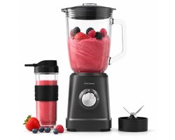 Blender 1000W - 1.5L - Smoothie Maker - Inclusief beker to go 570ml - Glas - Zwart - Vivid Green