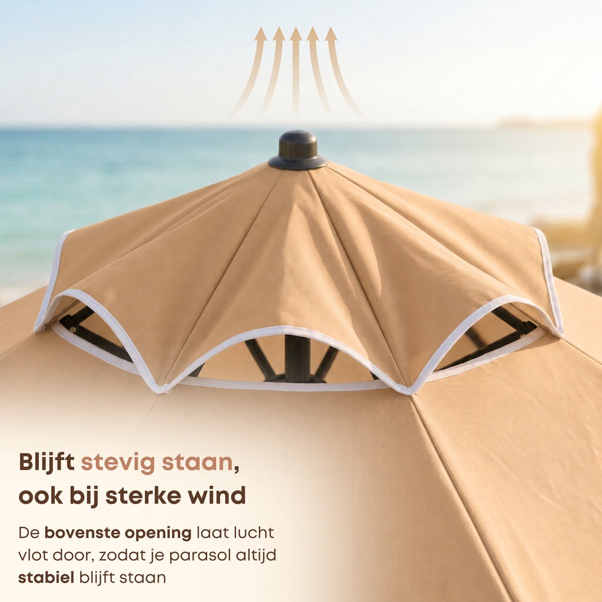 ACAZA Parasol - Strandparasol - Zandbruin - 160 cm diameter - inclusief Draagtas - Rond - Tuinparasol - Kantelbaar - Waterdicht - Terras Parasol voor Appartement - Parasol Strand - Tot 2 Personen – foto 4