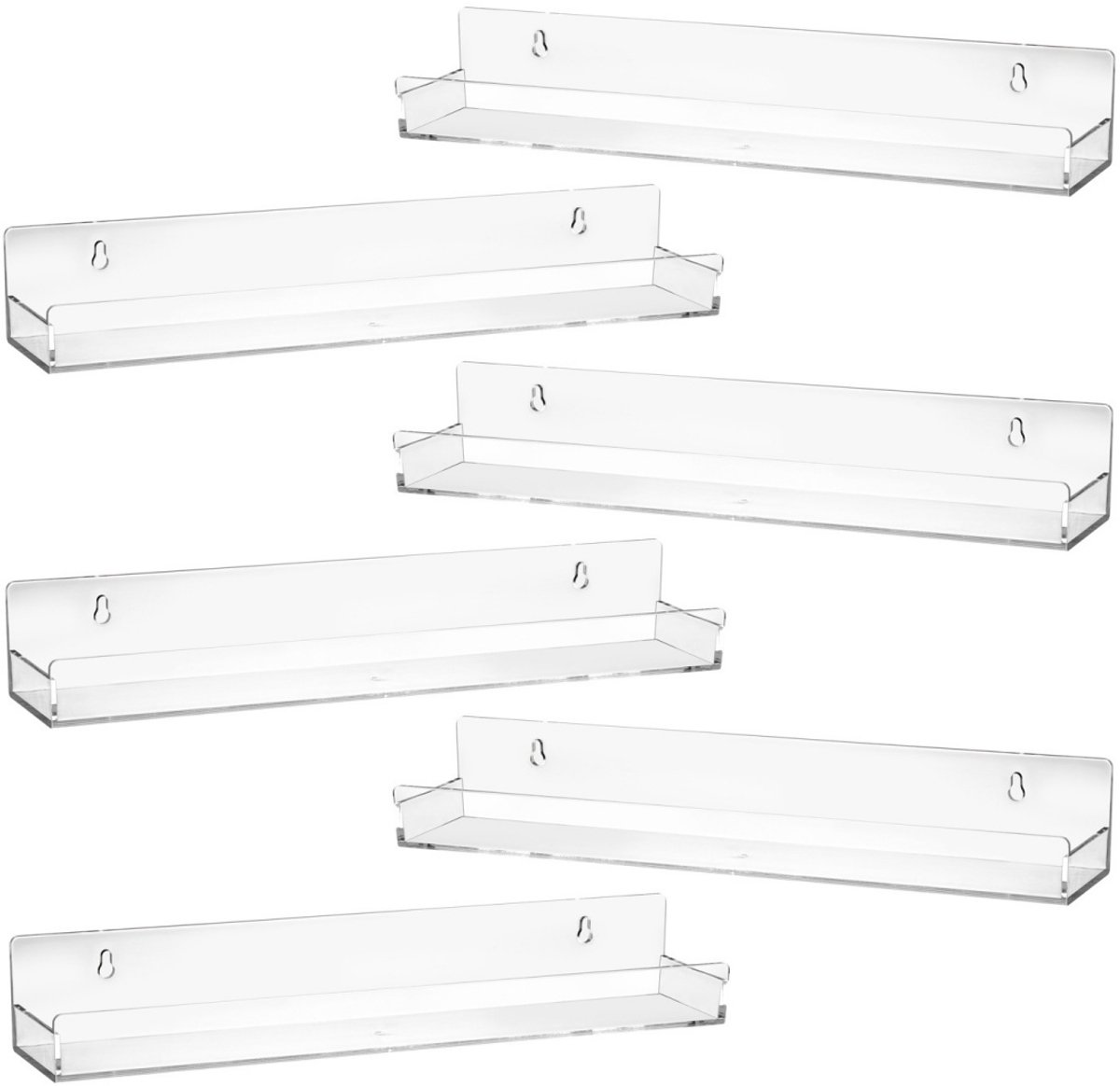 TOVBMUP Opbergsysteem Acryl - Houder aan de Muur - Platenrek - Displayrek - Wandorganizer - Wandmontage - Platen Standaard - Display - Vinyl Rek - Platenhouder - Vinylrek - Acryl badkamerplanken - 6 stuks -Doorzichtig