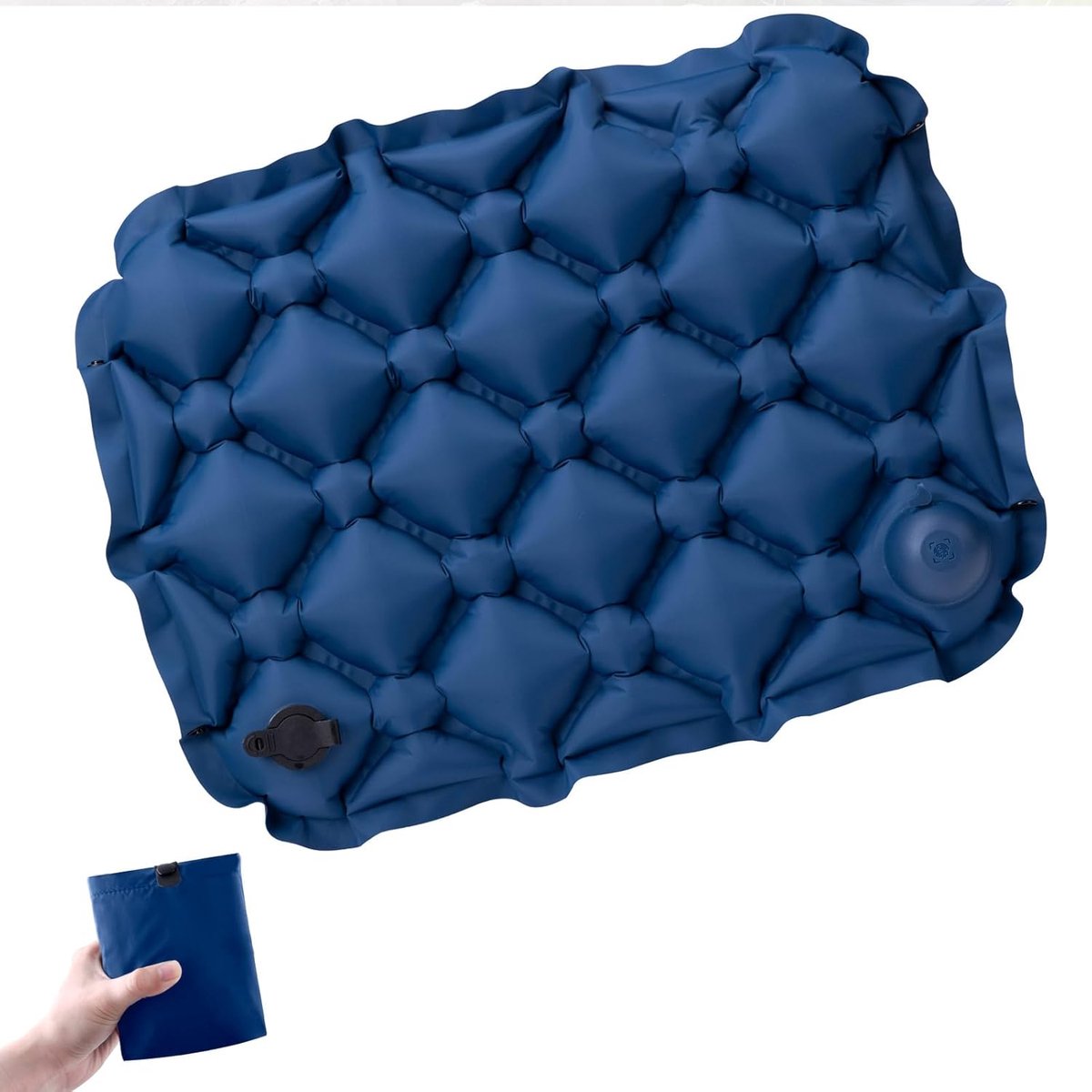 Draagbaar opblaasbaar zitkussen voor reizen, kamperen en concerten - Lichtgewicht en zelfopblazend met draagtas (Diepblauw)