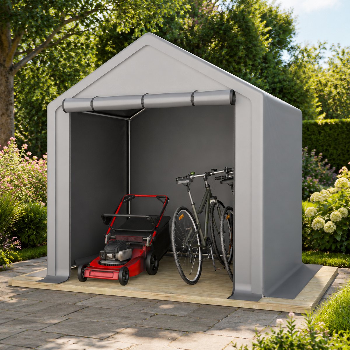 Tuinhuis met Schuin Dak – Gereedschapsschuur - 190x170x200 cm - Outdoor Tuinopslag - Voor Achtertuin, Terras en Grasveld - Weerbestendig - Grijs
