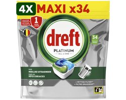 4 x Dreft Vaatwastabletten Platinum All In One Original - 34 stuks