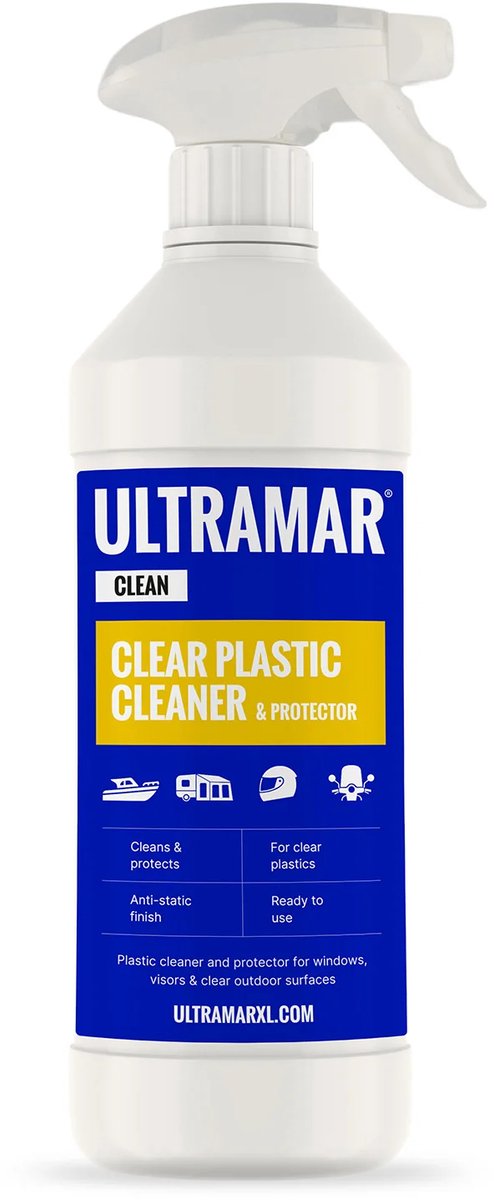 Ultramar - Clear Plastic Cleaner & Protector 500 ml - Reiniger Plexiglas, Voorruit, Vizier, Helm - Waterafstotende Spray - Anti Statische Spray - Waterdicht - Waterproof