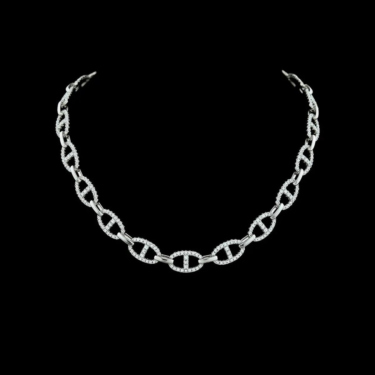 Victoria Valenza 925 Sterling Zilveren Fantasie Open Schakelcollier met Zirkonia Stenen - Ketting - 925 sterling zilver - Zilverkleurig - Schakelketting - Zirkonia