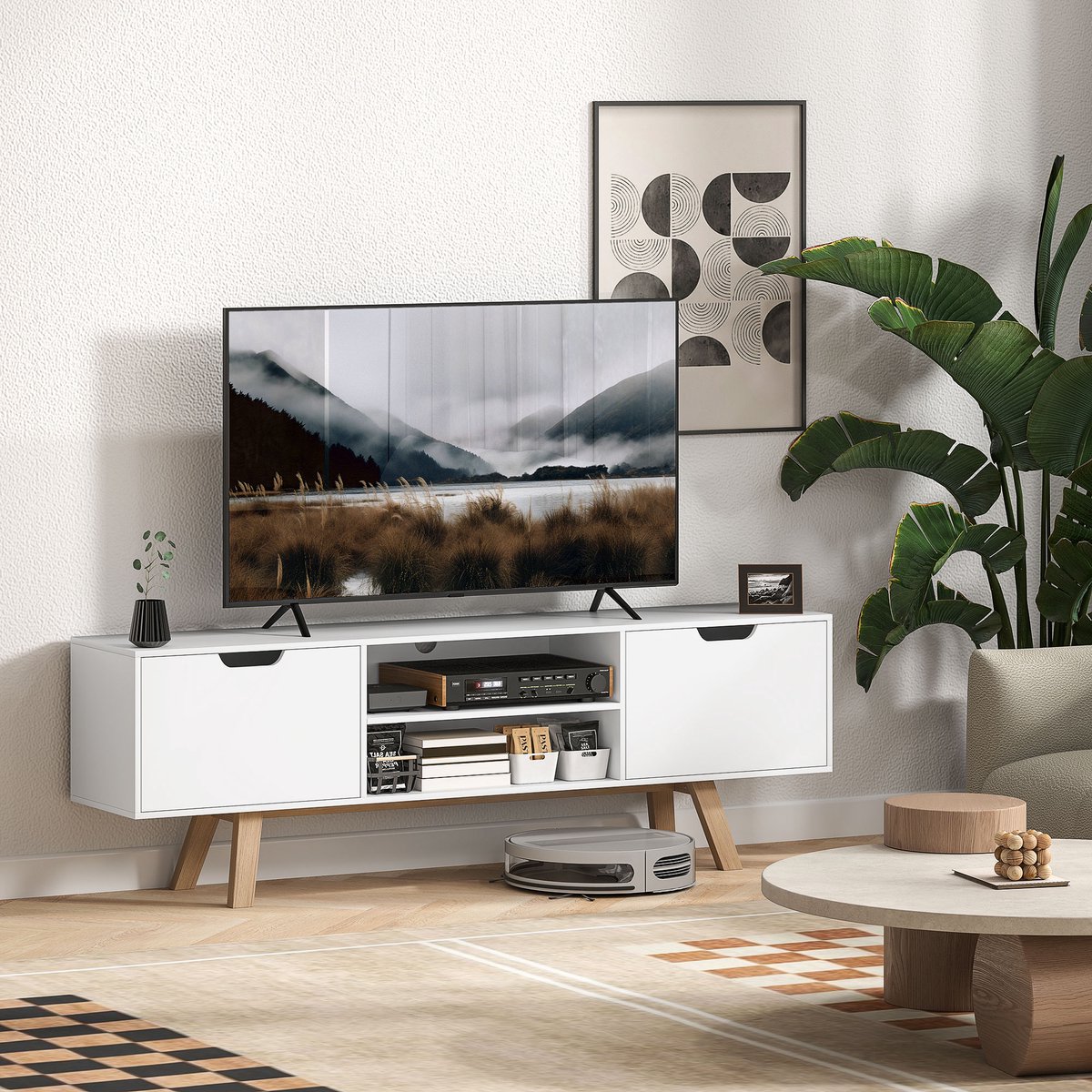 REDOM - Tv-Meubel - 2 Kasten En 2 Open Vakken - Modern - Voor Woonkamer - Spaanplaat En MD