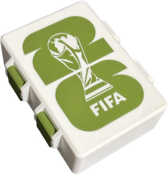 Boîte à autocollants Panini blanche avec logo vert 2026 FIFA World Cup.