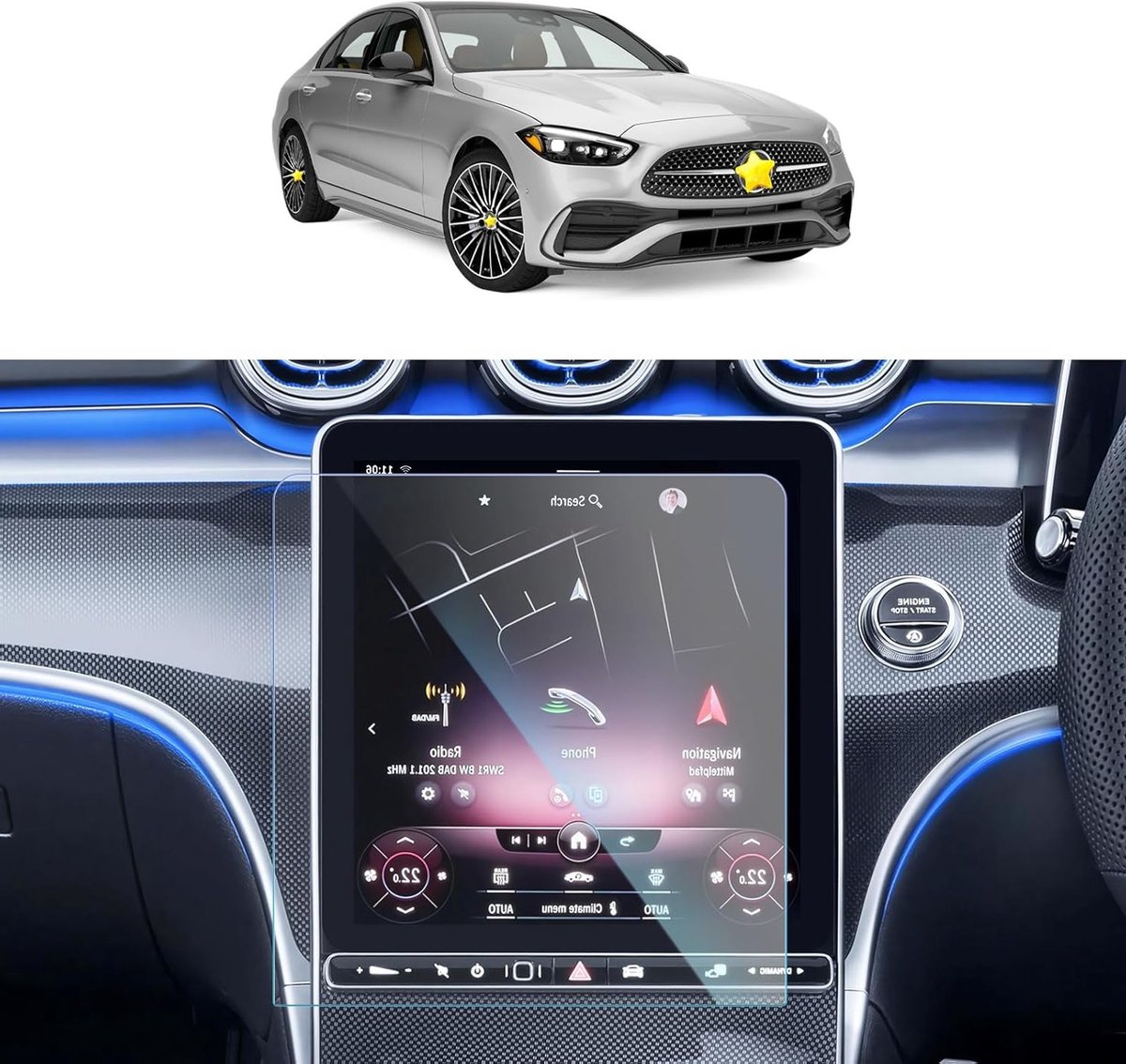 Screen Protector voor Mercedes Benz C-Class W206 en GLC X254, 11.9 Inch, Tempered Glass, Navigatiebescherming, Krasbestendig, Perfecte Pasvorm