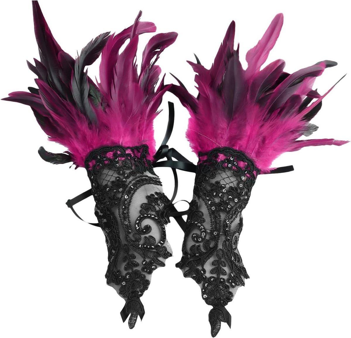 Vingerloze Handschoenen met Kant en Veer voor Carnaval, Halloween en Bruiloft Kostuumaccessoires
