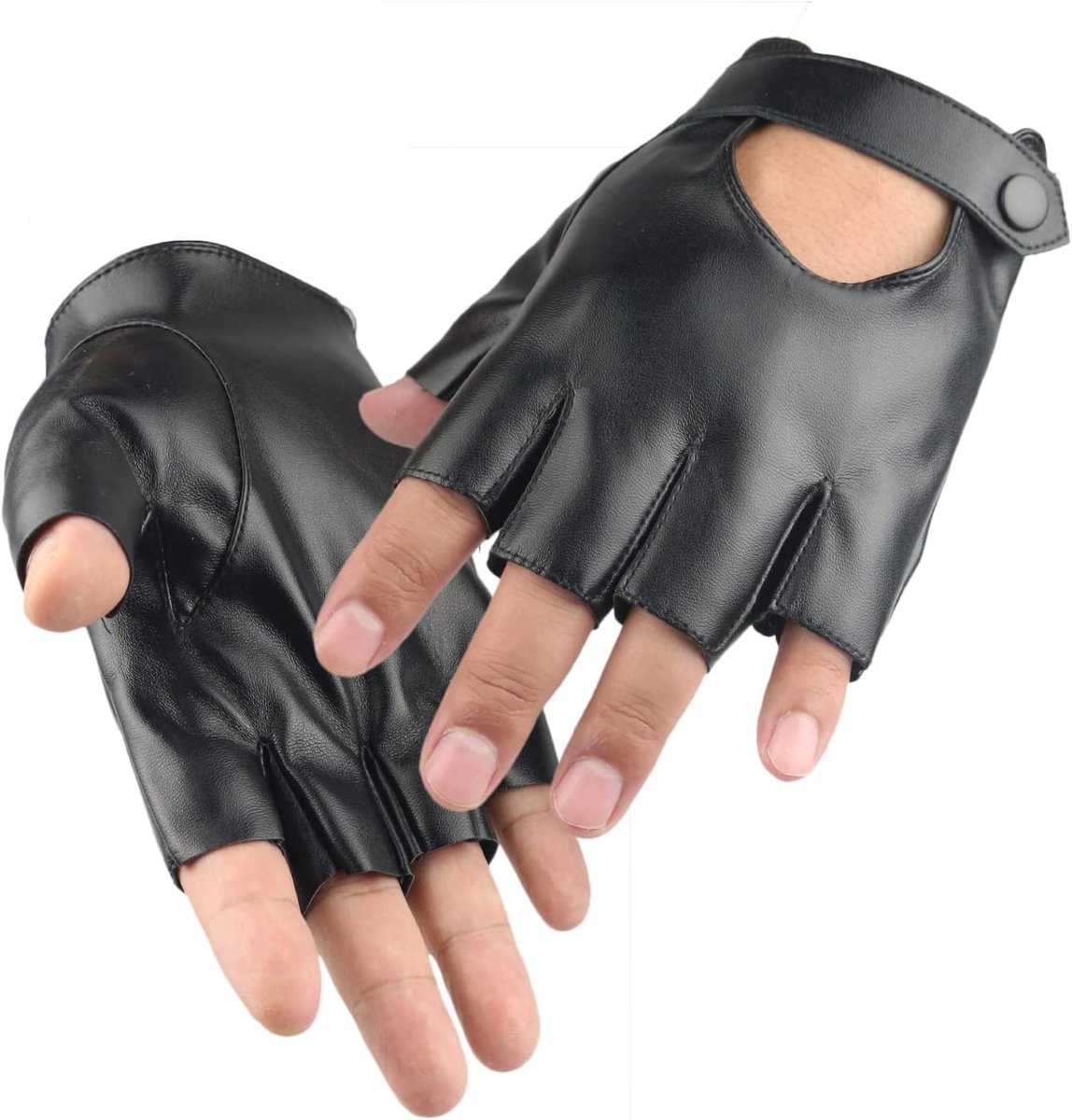 Leren Vingerloze Handschoenen voor Mannen en Vrouwen - Zwart Punk Kostuum voor Rijden, Cosplay en Buitenactiviteiten
