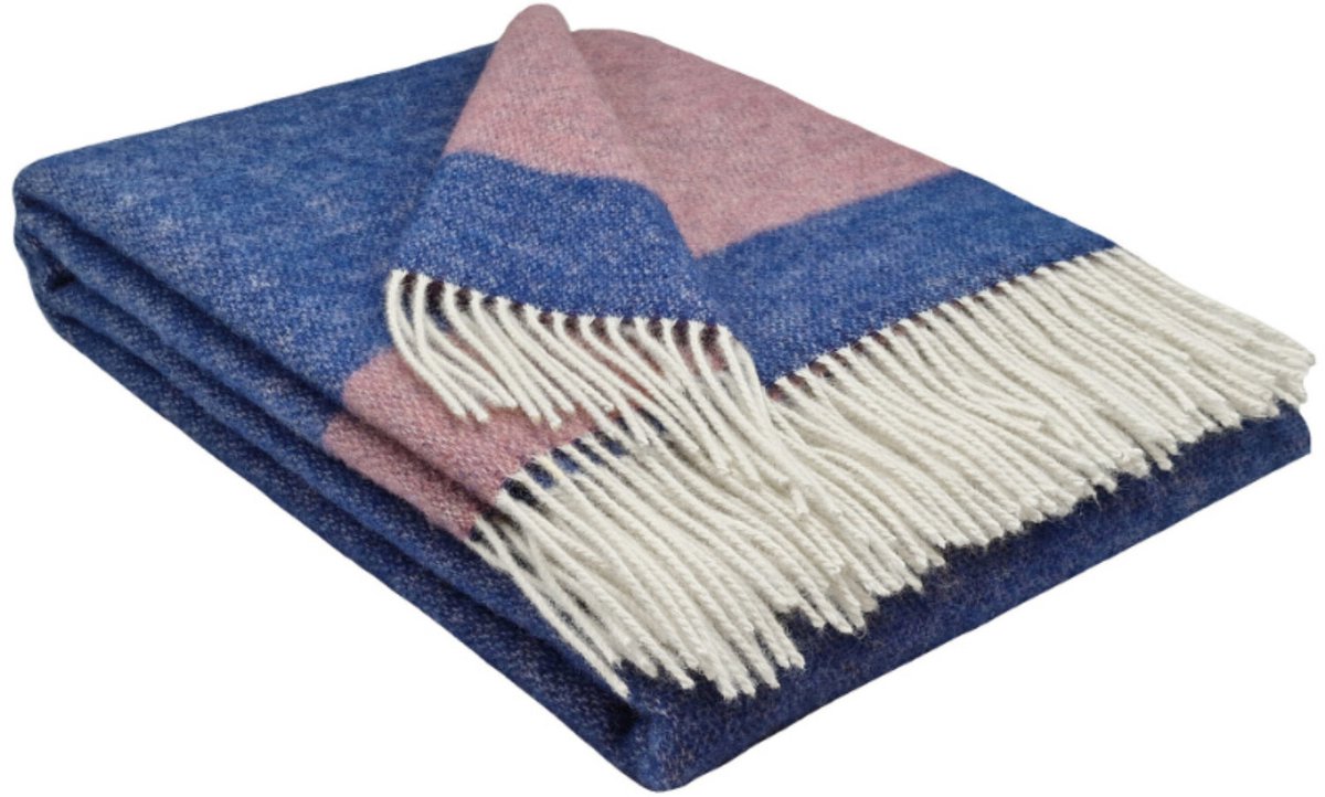 Plaids.shop® Wollen Plaid - VENICE - Blauw-Roze (140x200cm)