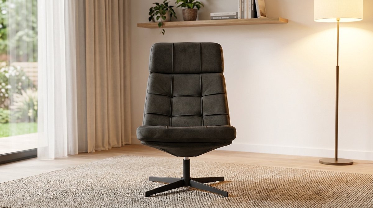 Draaifauteuil met Armleuning – 360° Draaistoel Relaxfauteuil in Antraciet Velvet Cosmo – Luxe Comfort Stoel met Zwart Metalen Frame – Moderne Lounge Fauteuil 53x57x83 cm | House&Garden Alvar Elite Design
