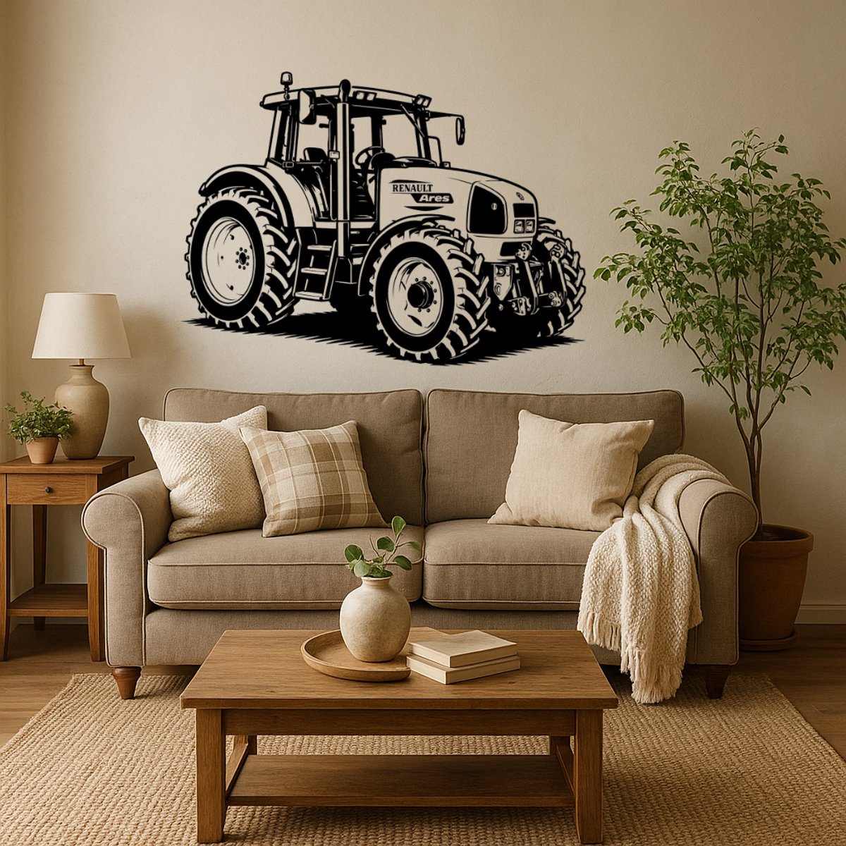 BR2Laser Renault Ares – Wanddecoratie – Lasergesneden Hout – Tractor kunst – 35 cm Breed