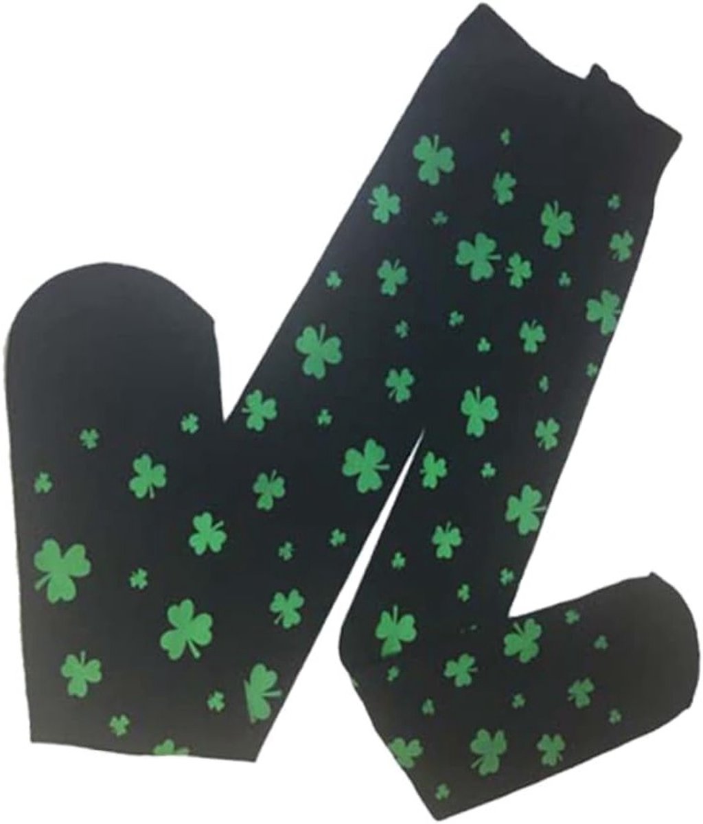 2 Paar St. Patricks Day Kostuumaccessoires - Klavertje 4 Been Kousen voor Ierse Cosplay en Feestjes, Over de Knie Kousen van Dacron voor een Feestelijke Look
