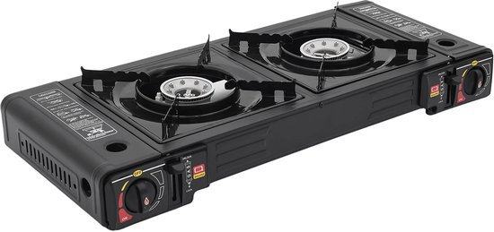 Draagbaar Camping Kooktoestel met 2 Branders - Inclusief Bakplaat & Draagkoffer - Gasstel 2x 2500W - Piezo-ontsteking - Zwart van Draagbaar — afbeelding 5