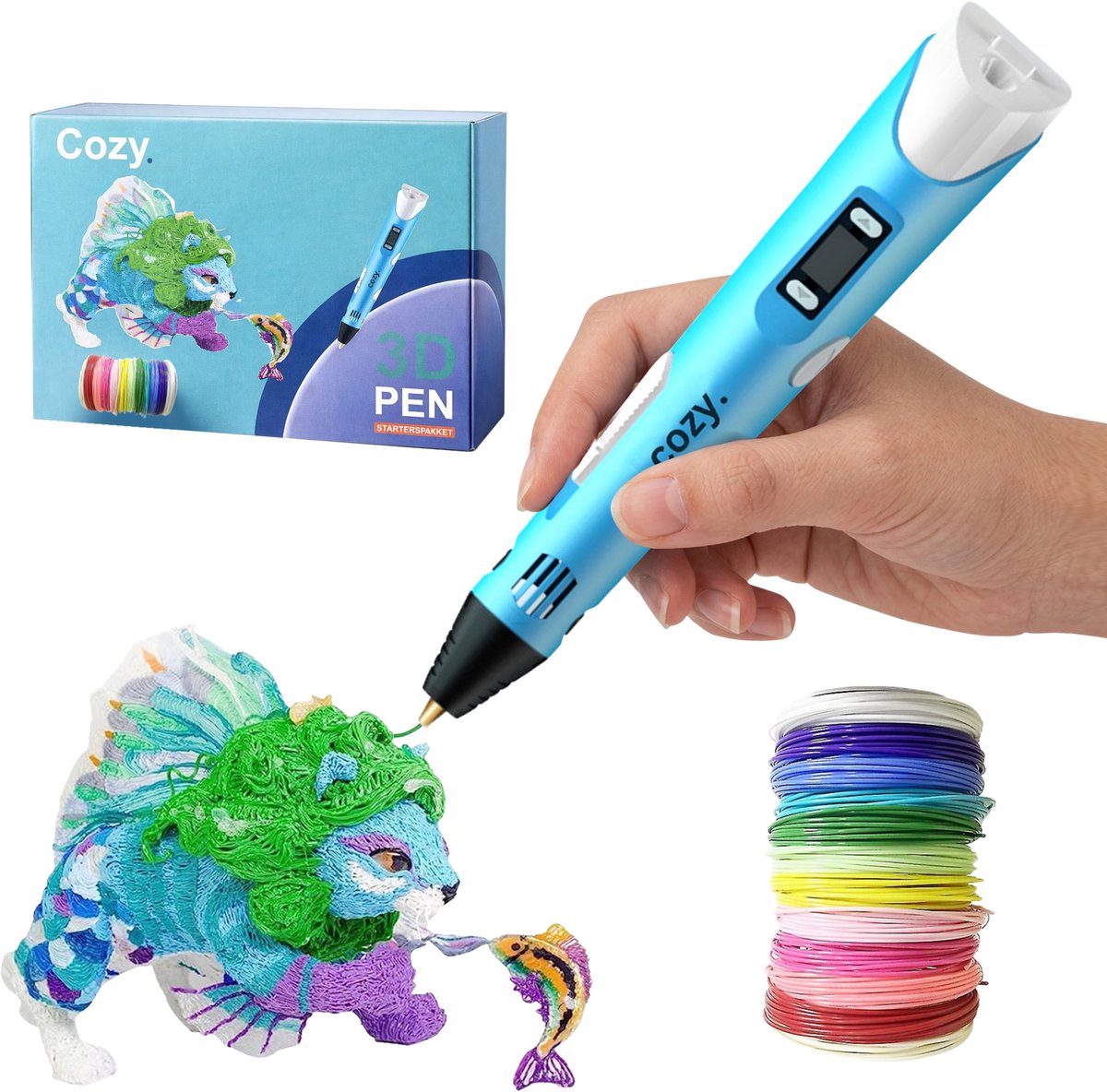 cozy.® 3D Pen Starterspakket Pro 2026 - 3D Pen Starterskit - 3D Pen Vullingen - 3D Pen voor Kinderen - Incl. 60 Meter 3D pen Filament & Tekenboek - XXL Set - Blauw - Cadeautip - Speelgoed