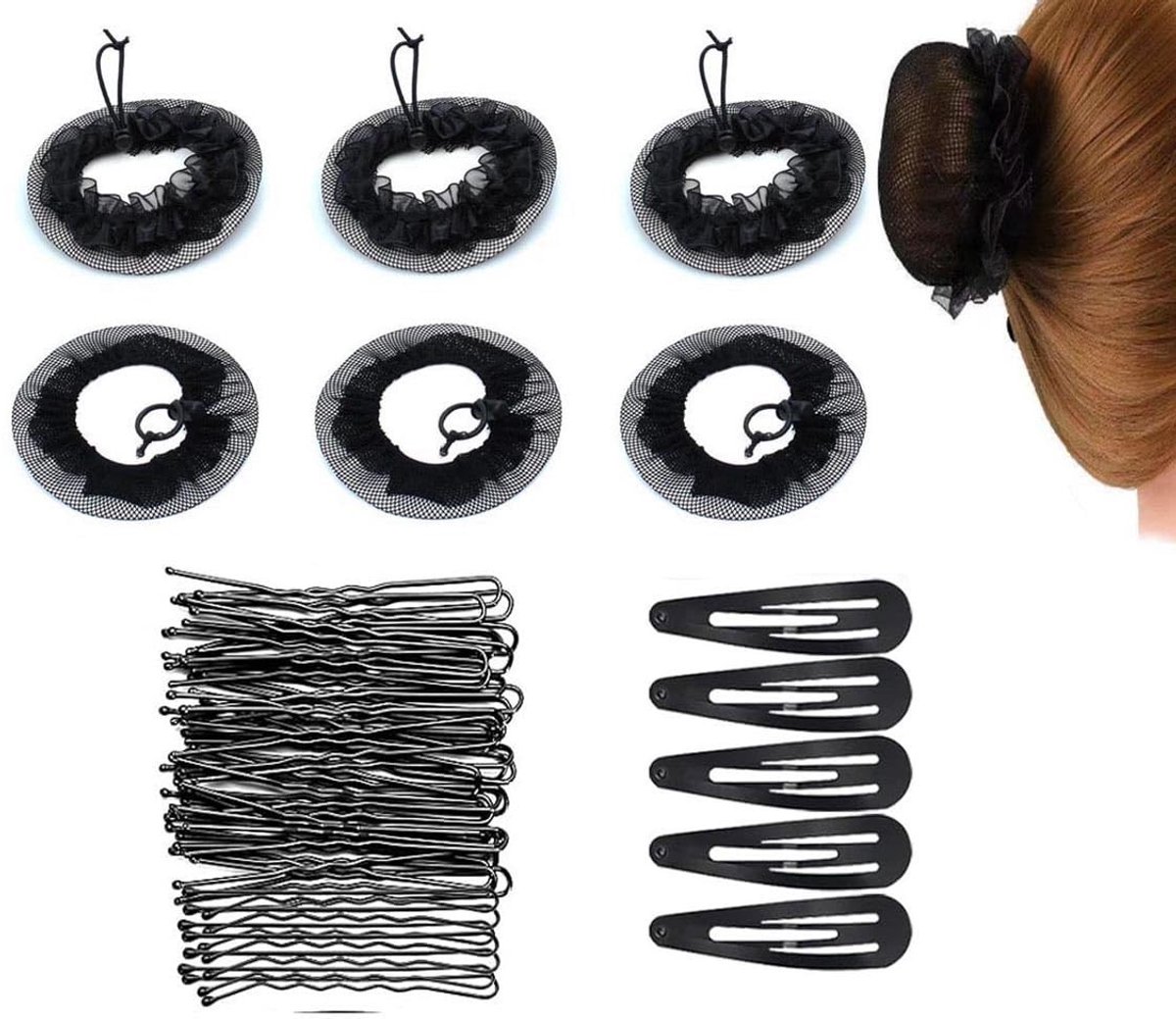 Dailygoody - Haarnetten Set - Herbruikbaar - Elastisch - Zwart - Haaraccessoires - Ideaal voor dansers en verpleegsters