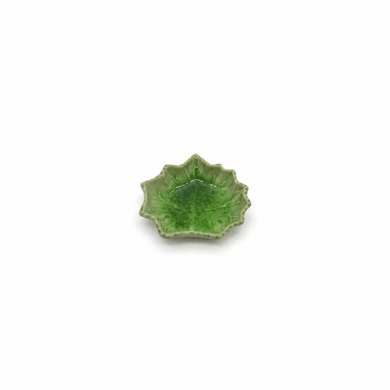 Lotus schaaltje groen 8 cm – keramieken dipschaaltje in bladvorm – theetip / amuseschaaltje - set van 4 stuks