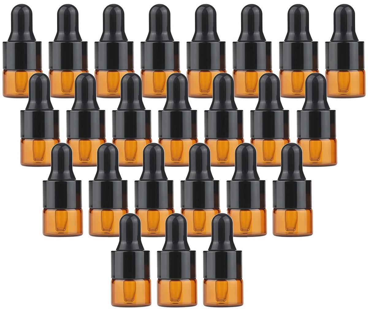 Dailygoody - 24PCS Amber Glass Dropper Bottles - 1ml Lege Flesjes - Herbruikbaar en Milieuvriendelijk - Geschikt voor Essentiële Olie - Cosmetische Mo