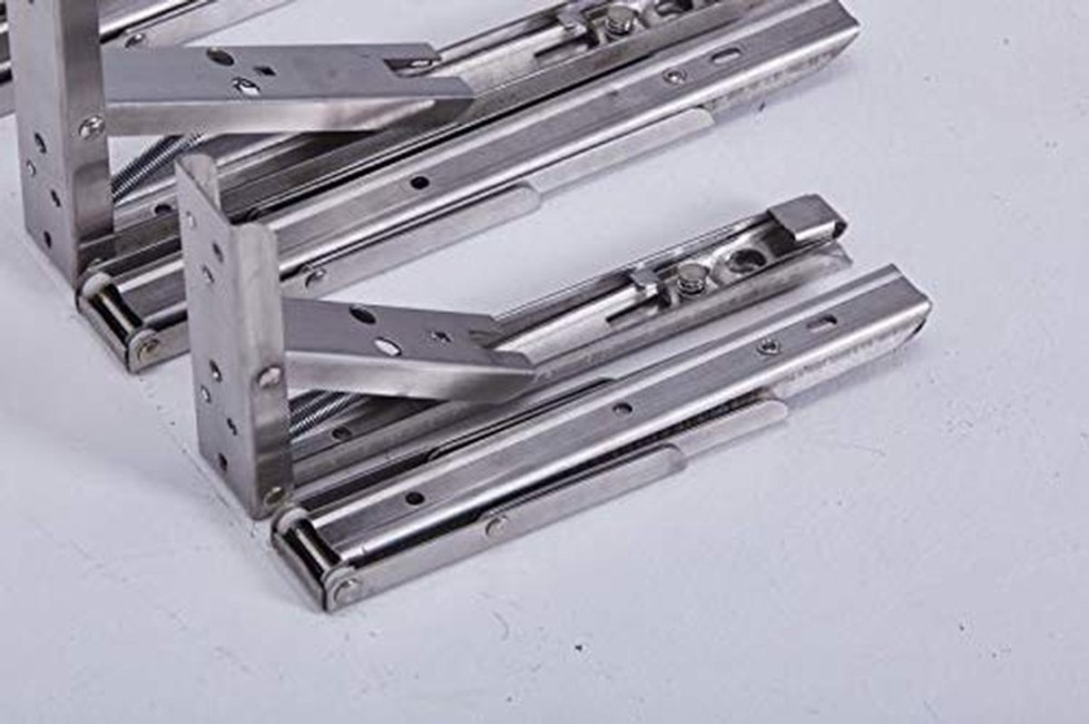 Dailygoods - Vouwbare Scharnieren - Sterke Hoeksteun - Zilver - Hoog Laadvermogen - Perfect voor Tafels en Planken - 2 Stuks