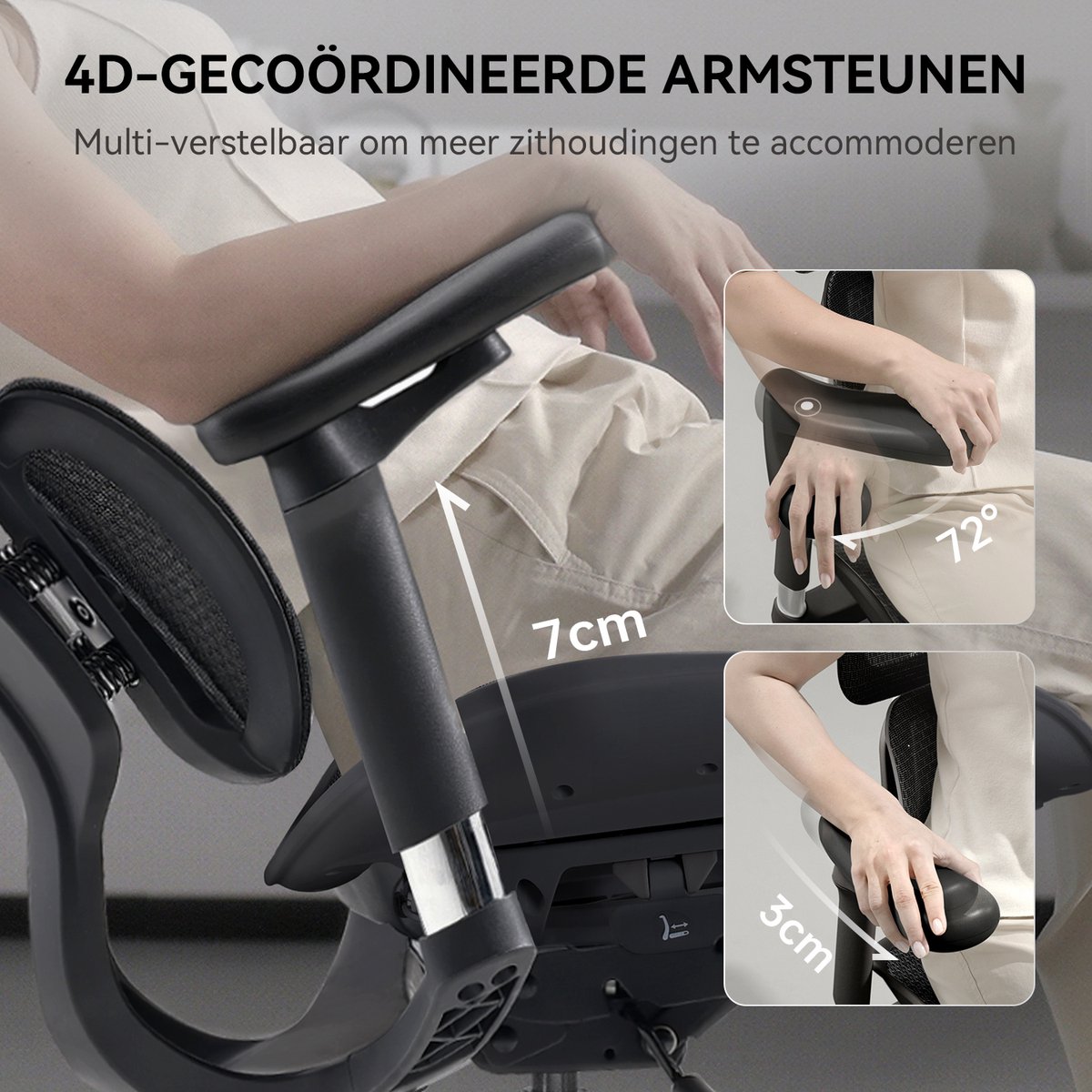 SIHOO S100C Ergonomische Bureaustoel - Dubbele Dynamische Lendensteun - 4D Verstelbare Armleuningen - Verstelbare Kantelbare Rugleuning - Max150kg - Thuiswerken En Gamen - Zwart – foto 5