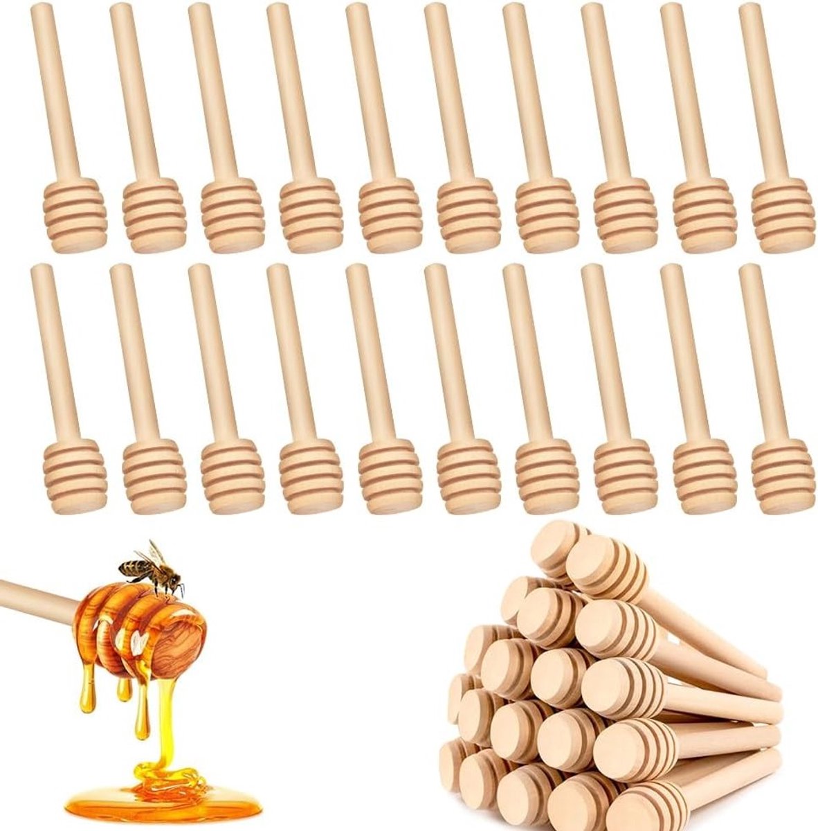 Mini houten honinglepels van 8 cm - 60 stuks bamboe lepelset voor honing, siroop en jam