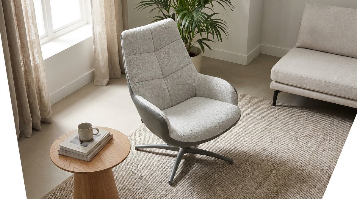 Draaifauteuil 360° Design Relaxstoel 73x82x106 cm – Luxe Microvezel Fauteuil Forest Groen & Naturel – Ergonomische Lounge Stoel met Taupe Metalen Onderstel – Waterresistente Relaxfauteuil – House&Garden Winston Prestige