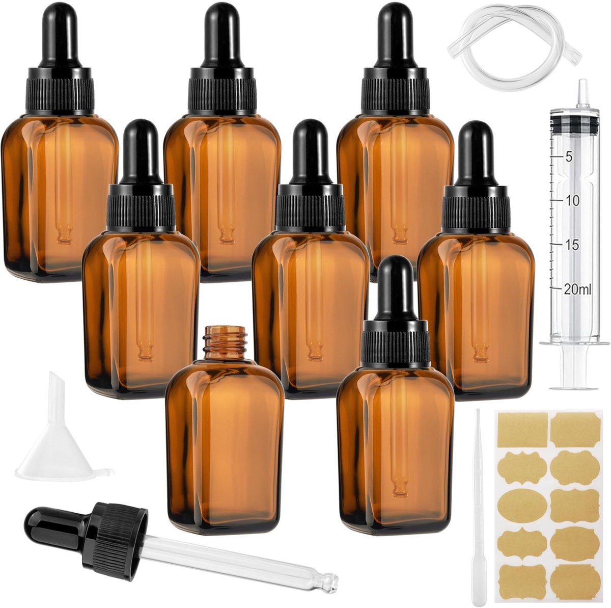 Dailygoody - Glazen Pipetflesjes - Herbruikbare Glazen Fles - Stabiel Vierkantig Ontwerp - Bruin - Pipetflessen voor Essentiële Olie - Geschikt voor A