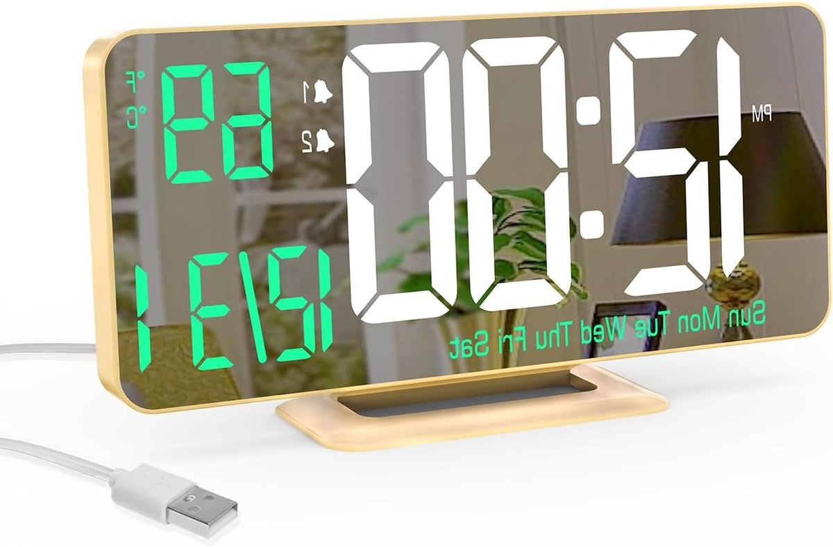 Digitale Alarmklok voor de Slaapkamer, 6.7 Inch, Dimbaar, 12/24 Uur, Datum, Weekdag, Temperatuur, LED Weergave, Kalenderfunctie