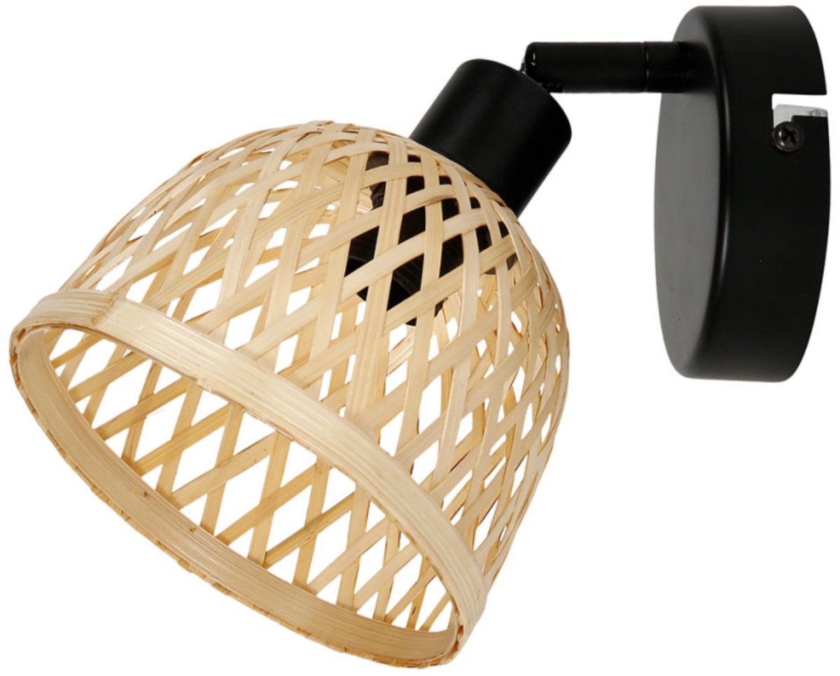 Ostaria Wandlamp Hanoi - zwart - lampenkap van bamboe - verlichting - binnen / sfeer