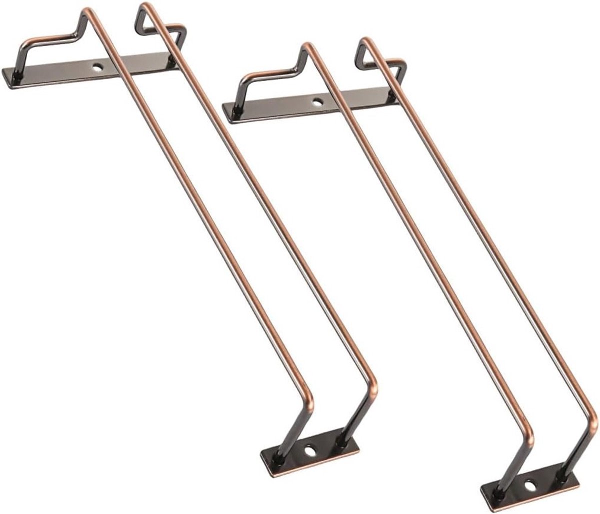 Vintage Bronzen Wijnglasrek van 27,5 CM - Stevige IJzeren Houder voor Wijnflessen en Glazen, Gemakkelijk te Installeren, Set van 2