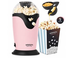 JAP Appliances Happy Pops - Retro popcorn machine (2-3 personen) 1200W - Inclusief maat- en botersmeltlepel - Klaar binnen 3 minuten - Zonder olie - Roze