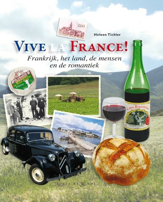 Boekomslag 'Vive la France' met Franse bezienswaardigheden en producten.
