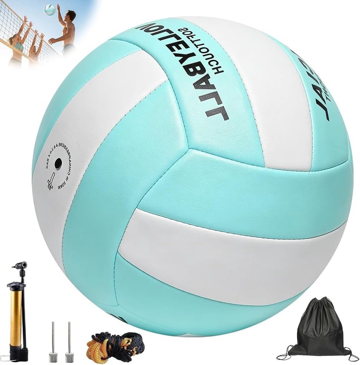 Officiële maat 5 volleybal voor binnen en buiten, Soft Touch, inclusief rugzak, netzak en pomp voor training en wedstrijden