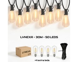 Guirlande lumineuse Lynexa G40 Extérieur - 30m - 50 LED Blanc Chaud 2700K - Guirlande Raccordable - Étanche IP44 - Prise EU - Économe en énergie - Guirlande Festive d'Éclairage de Jardin - Éclairage de Noël Extérieur - 4 Ampoules Supplémentaires