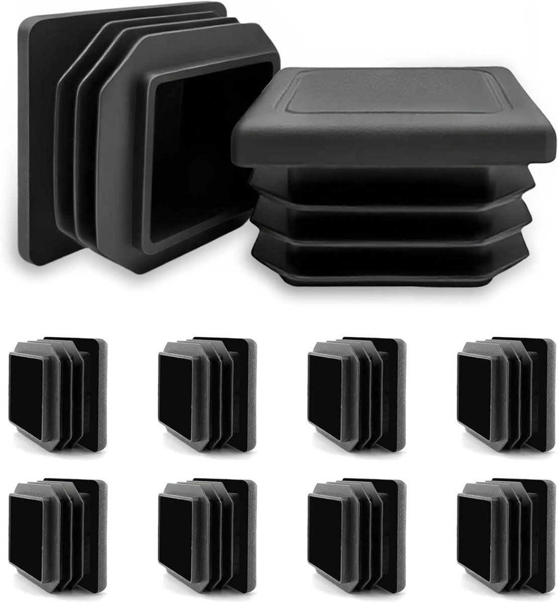 10x Vierkante Steltdoppen 30x30 mm Zwart voor Staal en Aluminium Buizen